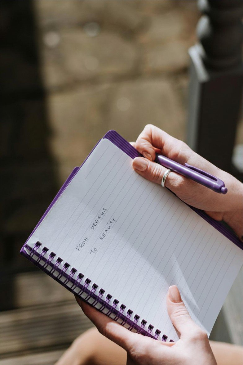 Writing in journal for subconscious reflection and clarity practice